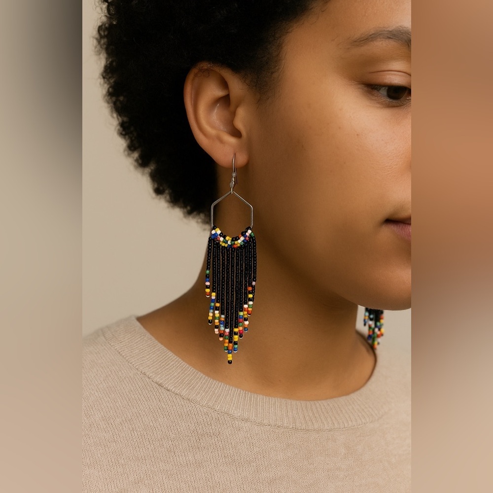 Multicolor Beaded Fringe Earrings